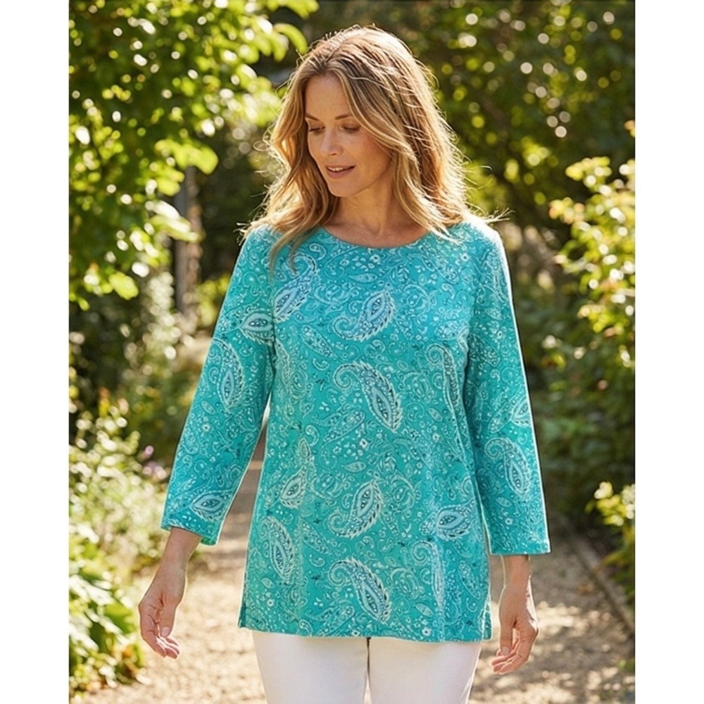 NWT J Jill Wearever‎ Paisley Blouse Medium Bandana Print Stretch Comfy Knit Boho